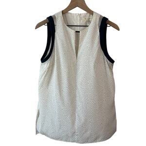 Rag and Bone Womens Top Medium White Blue Lana Sleeveless Blouse Polka Dot Sheer